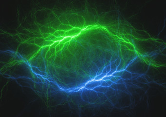 Blue and green lightning, abstract electrical background