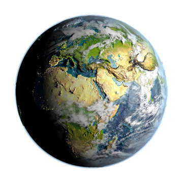 EMEA region on detailed planet Earth