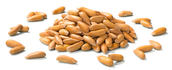 dried pine nuts on white, (large depth of field, taken with tilt shift lens)