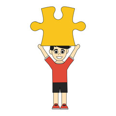 colorful caricature boy with red yellow piece up vector illustration