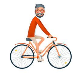 Obraz premium Bicycle Ride Geek Hipster Travel Lifestyle Concept Tourism Journey Symbol Man Bike Isolated Flat Design Template Vector Illustration