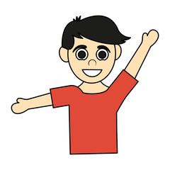 colorful caricature half body boy with open arms up and short hair vector illustration