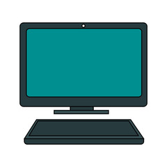color graphic desk computer tech device with keyboard vector illustration