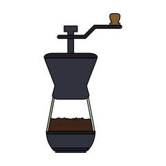 color graphic coffee grinding jar with crank vector illustration