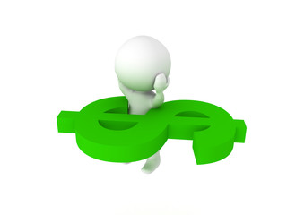 Fototapeta premium 3D Character stuck in giant green dollar symbol