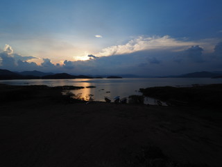 sunset in evening at dam
