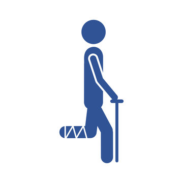 color silhouette pictogram bandaged leg patient icon flat vector illustration