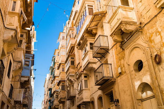 Old houses in center of Valetta, Malta