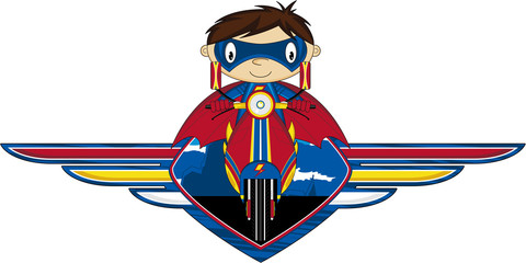 Cartoon Comic Book Superhero on Scooter