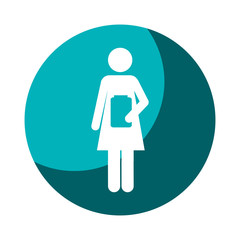 color circular frame shading with pictogram female with remedy bottle vector illustration