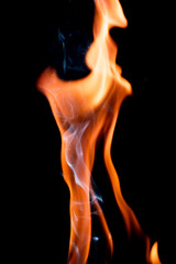 Close up view of natural flame with smoke