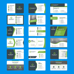 Set of modern business card print templates. Horizontal business cards. Green and black colors. Personal visiting card with company logo. Vector illustration. Stationery design