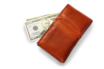 Men's Wallet With Dollar cash isolated on white background with clipping path.