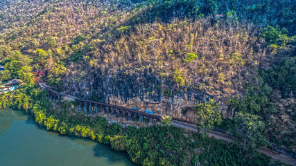 Tham Krasae amazing railway pass the cliff and river