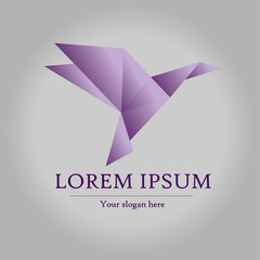 Purple origami bird like a logo for company