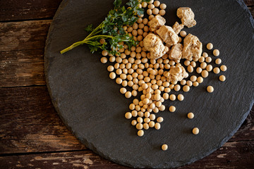 top view soybean on dark background .