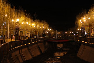 Fototapeta na wymiar 夜の下呂温泉の街並み