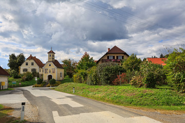 Austrian village Perndorf in the fall. Municipality Puch bei Weiz , federal state Styria, Austria. © balakate