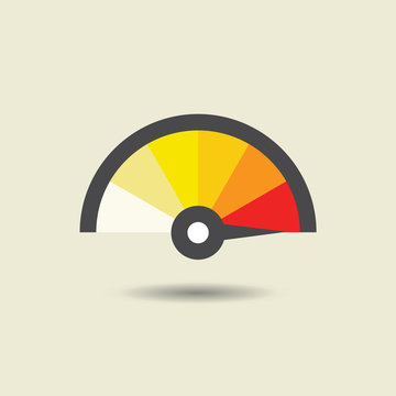 Colorful Info-graphic gauge element. Vector illustration. Speedometer icon or sign with arrow.