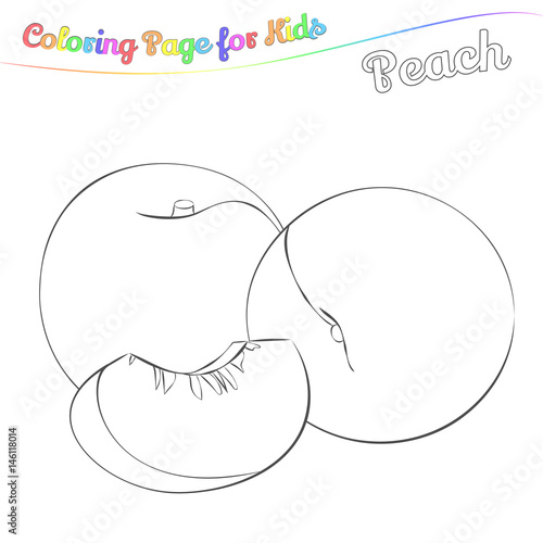 "Yummy peach for coloring in imple cartoon style. Page for art coloring