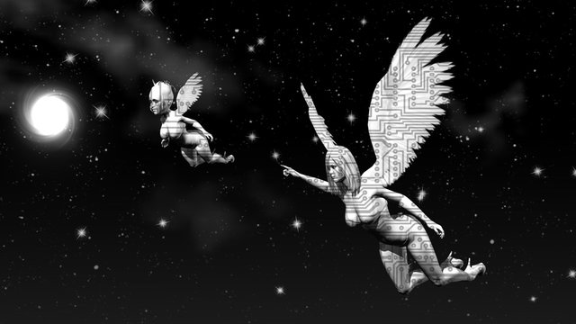Space angels. 3D rendering. Art. 4K.