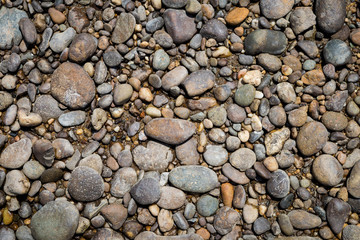 Natural background of round stone on the beach, outdoor day light