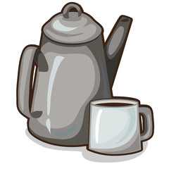 Old coffee pot and a cup. Vintage crockery. Vector