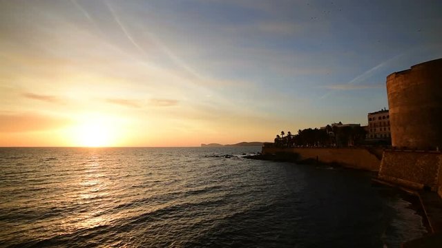 Alghero seafront at sunset, Sardinia