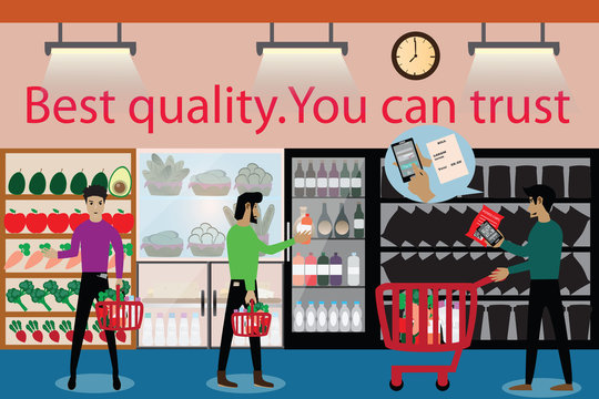 Customer use mobile phone scanning barcode and auto-payment frome credit card &ndash; Vector