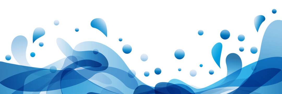 Summer background and banner with water, splash and waves in vector abstract shape