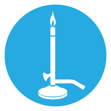 Isolated Bunsen Burner Silhouette On A Blue Button, Vector Illustration