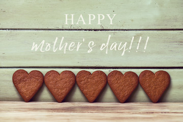 heart-shaped cookies and text happy mothers day
