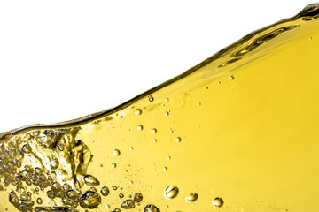 White wine splash background closeup, macro isolated on top, wave of wine, splashing, bubbles, texture, fizz. © HappyRichStudio