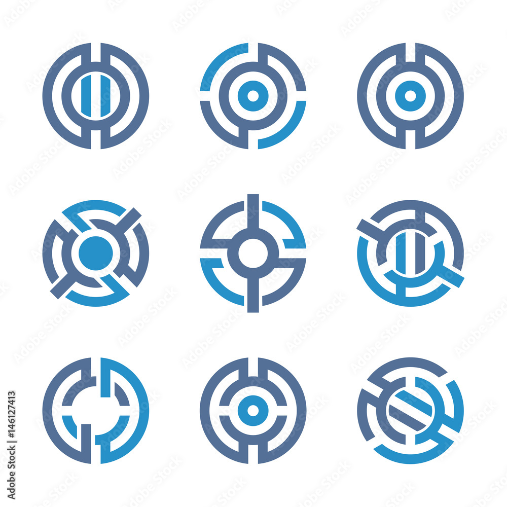 Poster set of abstract template circle logo. electronics icons.