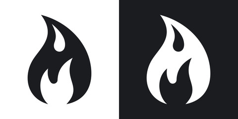 Vector fire icon. Two-tone version on black and white background