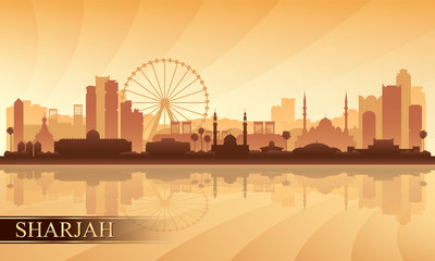 Sharjah city skyline silhouette background