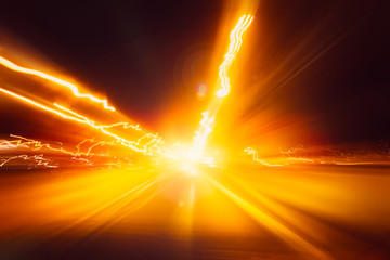 blur hi-power lightning acceleration to high speed on night superhighway road fast moving motion...