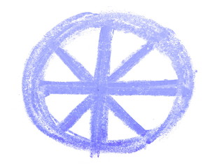 grunge wheel, blue chalk isolated on white background