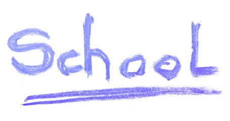 grunge school, blue chalk isolated on white background