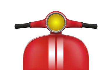 Naklejka premium Red Retro scooter with white stripes. Front view