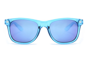 Sunglasses with transparent blue frame isolated on white