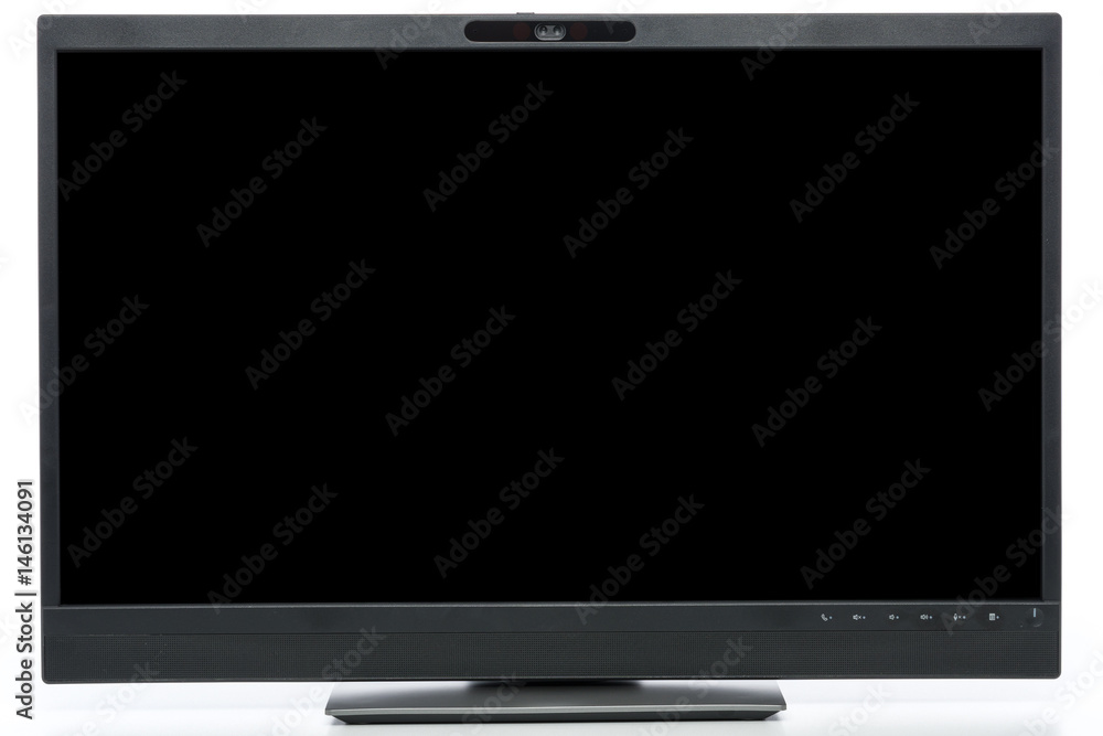 Aufkleber frontal view on modern computer display – stand in low position