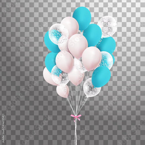 "Bunches of colorful helium balloons isolated on transparent background