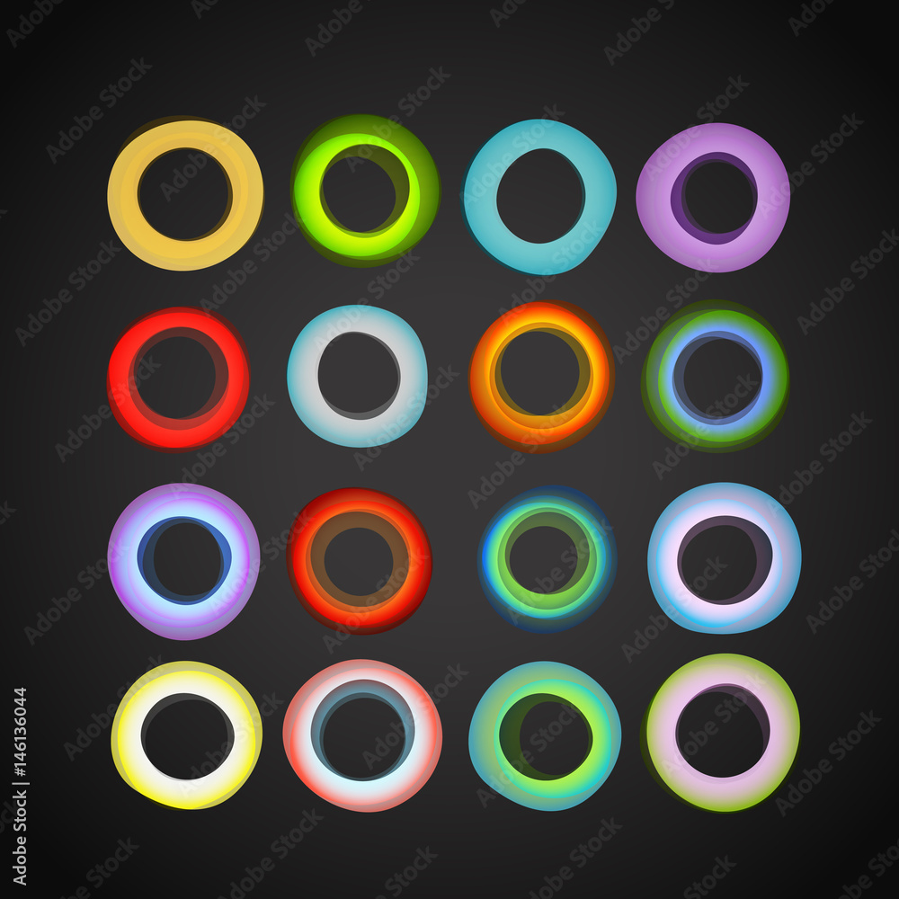 Poster Different color circle abstract forms vector set on dark background