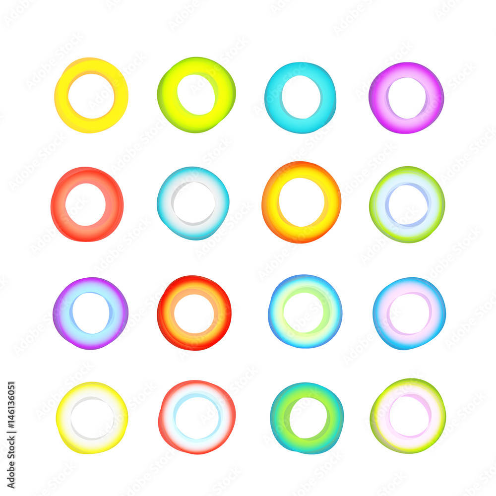 Poster Different color circle abstract forms vector set. Isolated on white