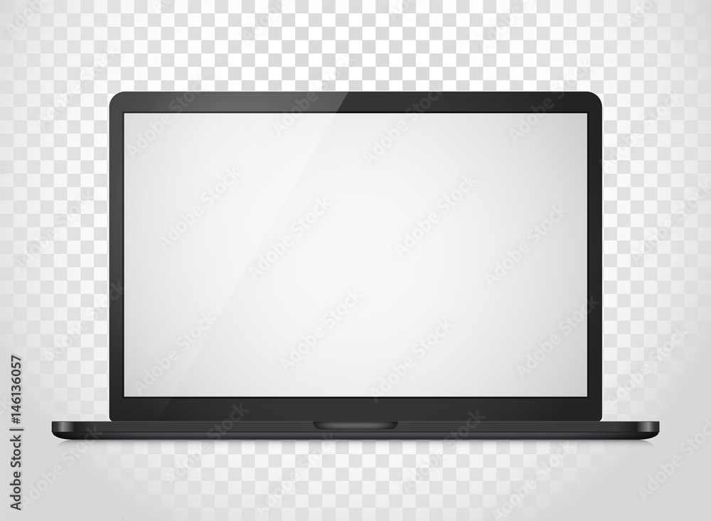 Poster Modern laptop computer vector mockup isolated on transparent background. Vector notebook photoreal illustration. Template for a content