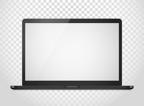Modern laptop computer vector mockup isolated on transparent background. Vector notebook photoreal illustration. Template for a content