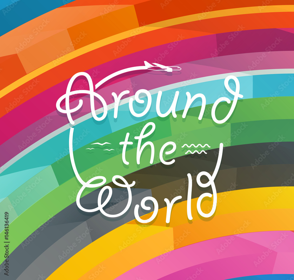Poster Around the world. Abstract vector background of different color elements