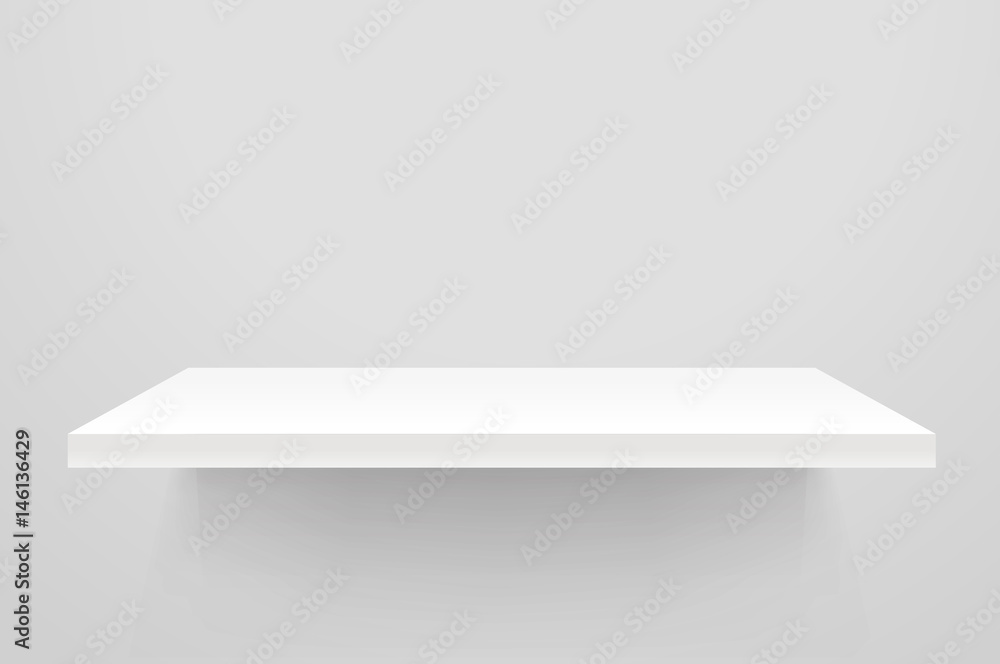 Poster white empty shelf on white wall. vector mockup