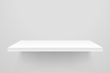 White empty shelf on white wall. Vector mockup